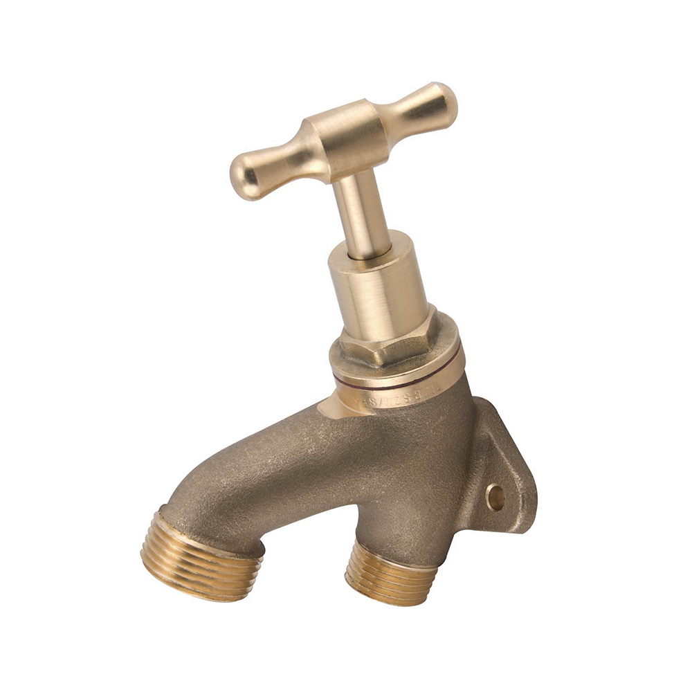 Hose Tap Back Plated T Handle Rough Brass MI 15MM